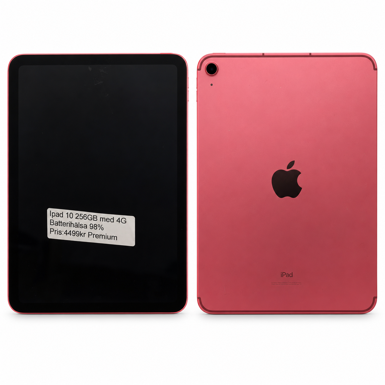 iPad 10 256 GB rosa med 98 procent batterihälsa – fram- och baksida