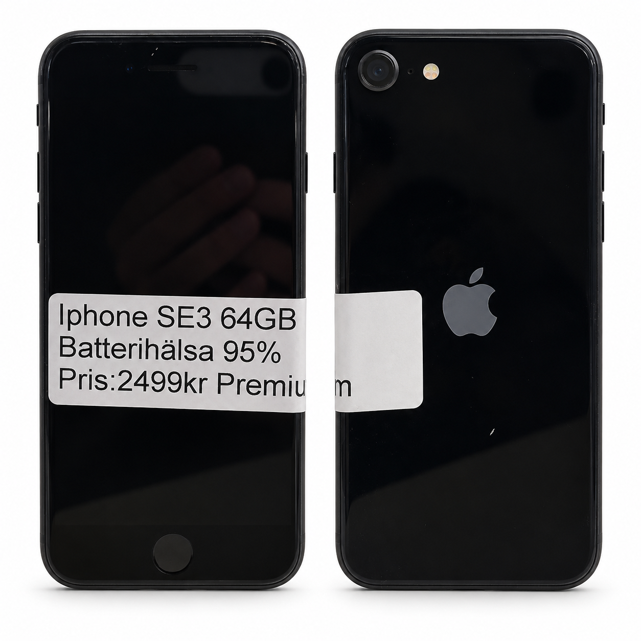 iPhone SE (2022) 64 GB svart 95 % – fram- och baksida