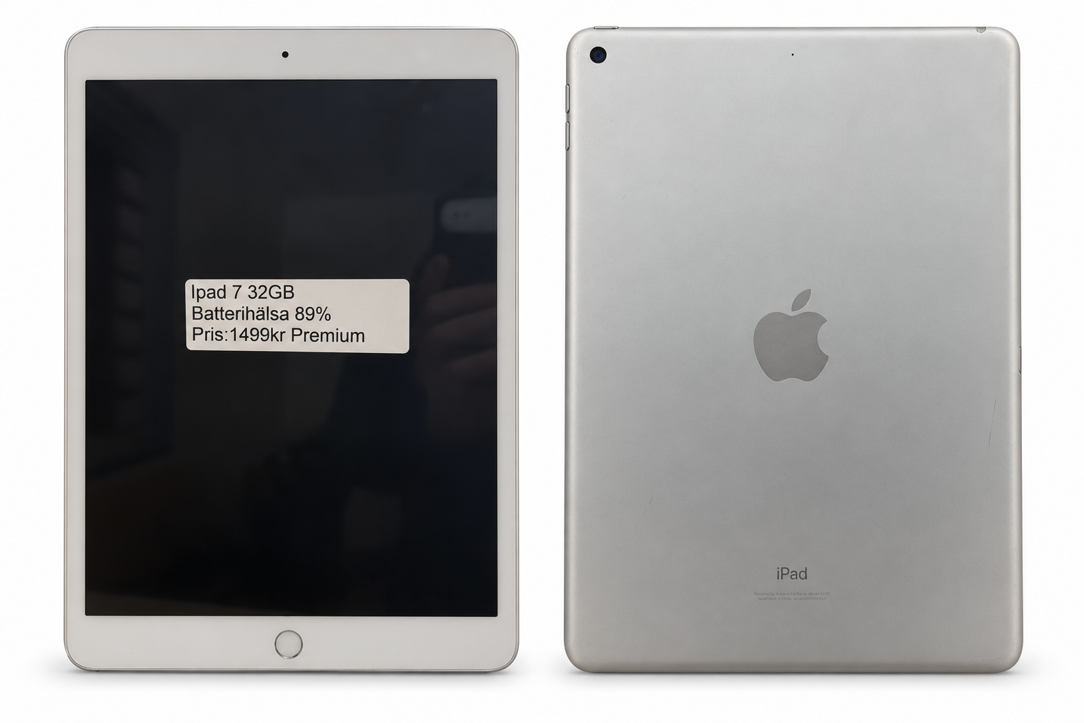 iPad 7 32 GB med 89 % batterihälsa – fram- och baksida