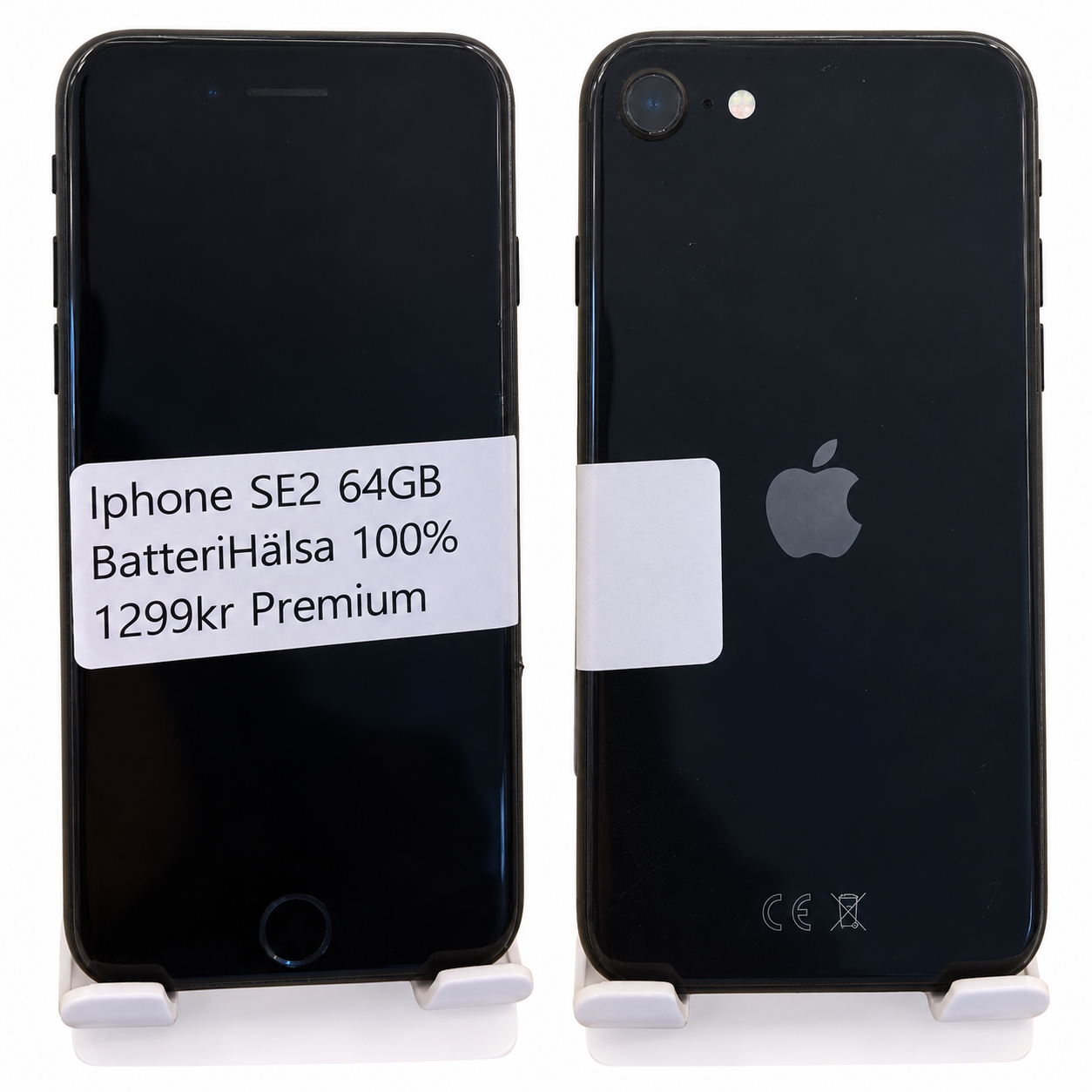 iPhone SE 2020 svart Premium 100 procent batterihälsa – fram- och baksida