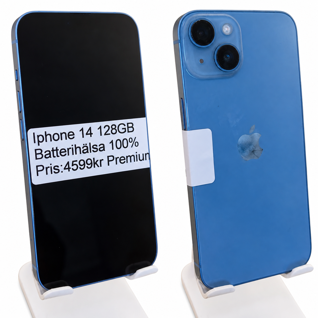 iPhone 14 128 GB blå – fram- och baksida