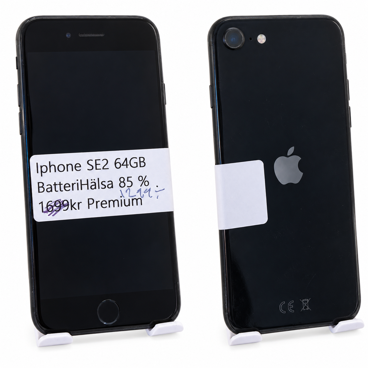 iPhone SE (2020) 64 GB svart Premium – fram- och baksida