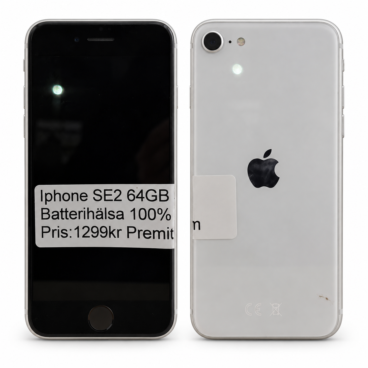 iPhone SE (2020) 64 GB vit 100 % – fram- och baksida