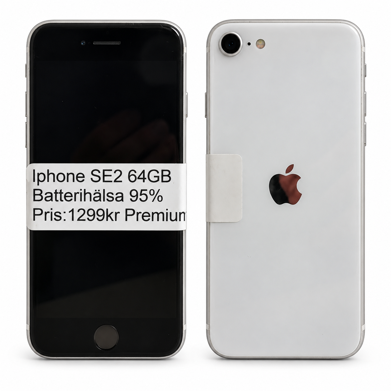 iPhone SE (2020) 64 GB vit 95 % – fram- och baksida