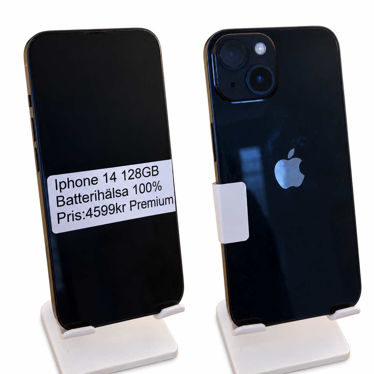 iPhone 14 128 GB Midnatt – fram- och baksida